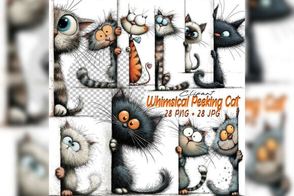 Bringing Playful Personality to Your Designs with a Whimsical Quirky Peeking Cat Clipart Set