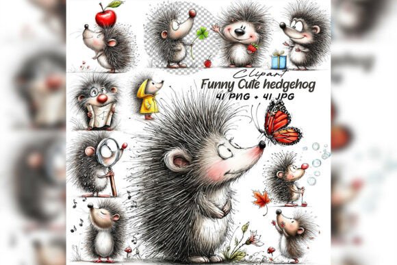 Embrace the Storybook Aesthetic with a Whimsical Hedgehog Clipart Set