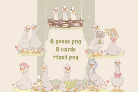 Goose Clipart Cards Bundle: A Cottagecore Treasure for Handmade Greetings