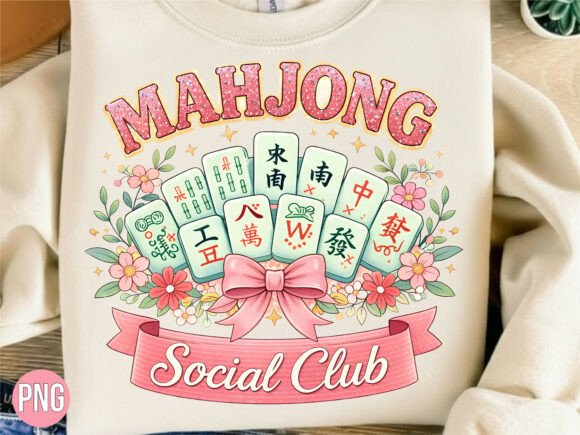 Mahjong Social Club Pink Floral Bow PNG Design