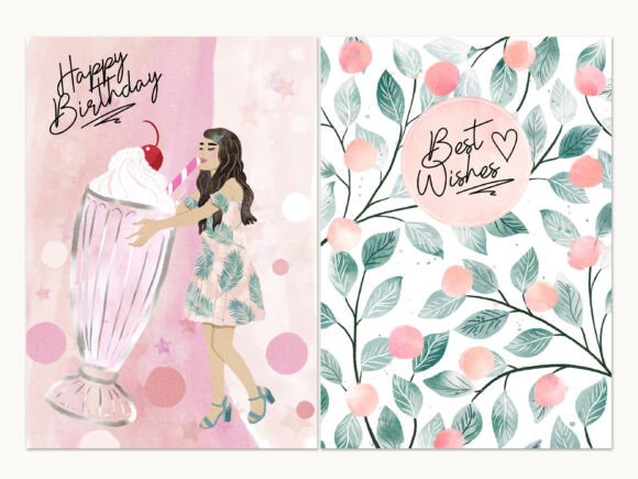 Peaches Milkshake Birthday Cards: Modern Watercolor Set