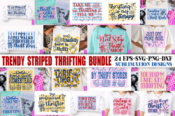 Striped Thrifting PNG Bundle for Grandma Designs