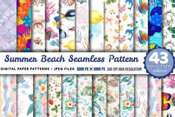 Summer Beach Seamless Pattern Bundle for Creators