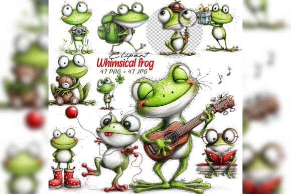 Whimsical Frog Clipart Set for Designers