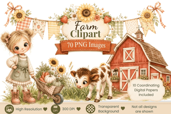 Whimsical Watercolor Farm Clipart Bundle for Creators